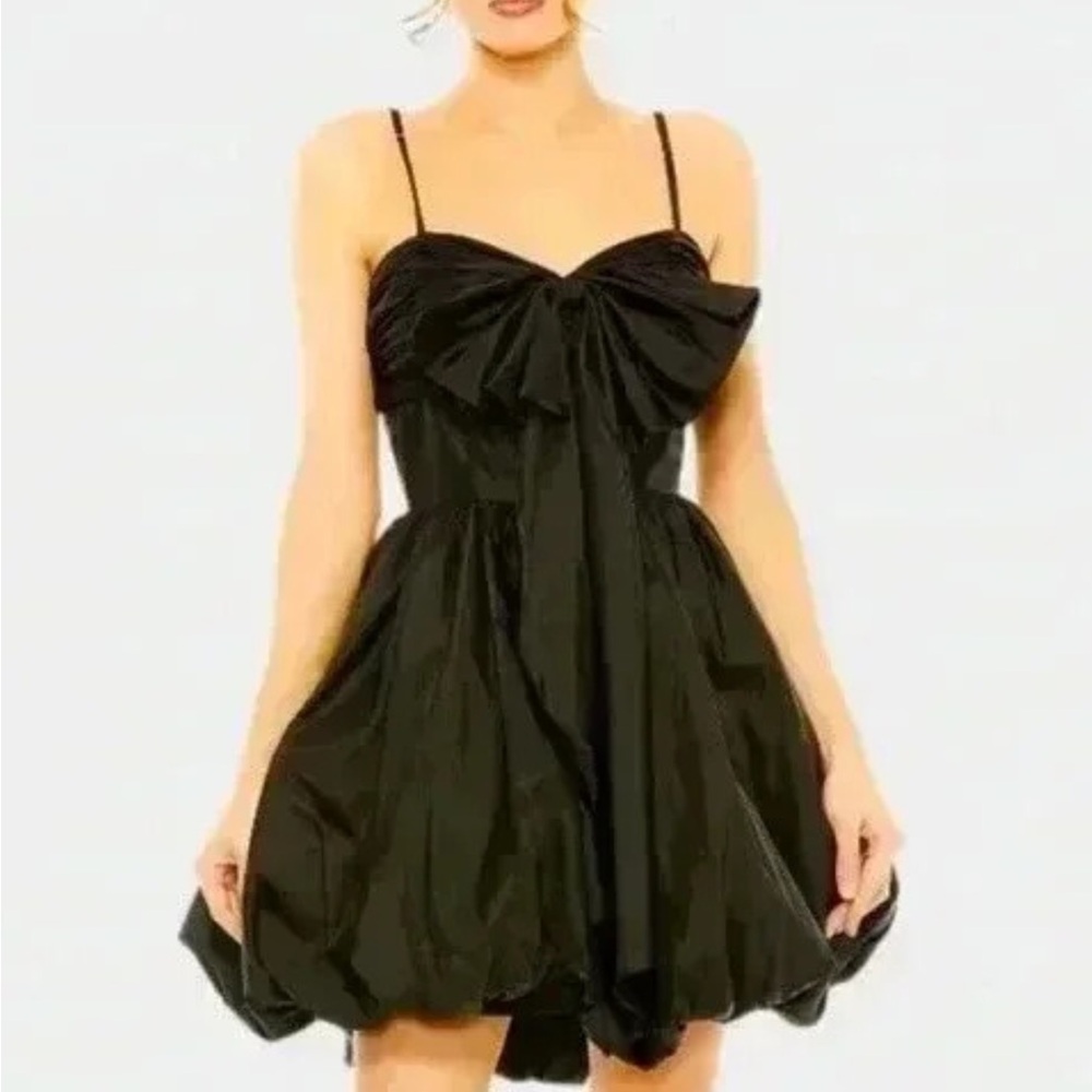 NEW Mac Duggal Bow-Front Bubble Mini Peplum Fairy Spaghetti Strap Dress Sz. 10